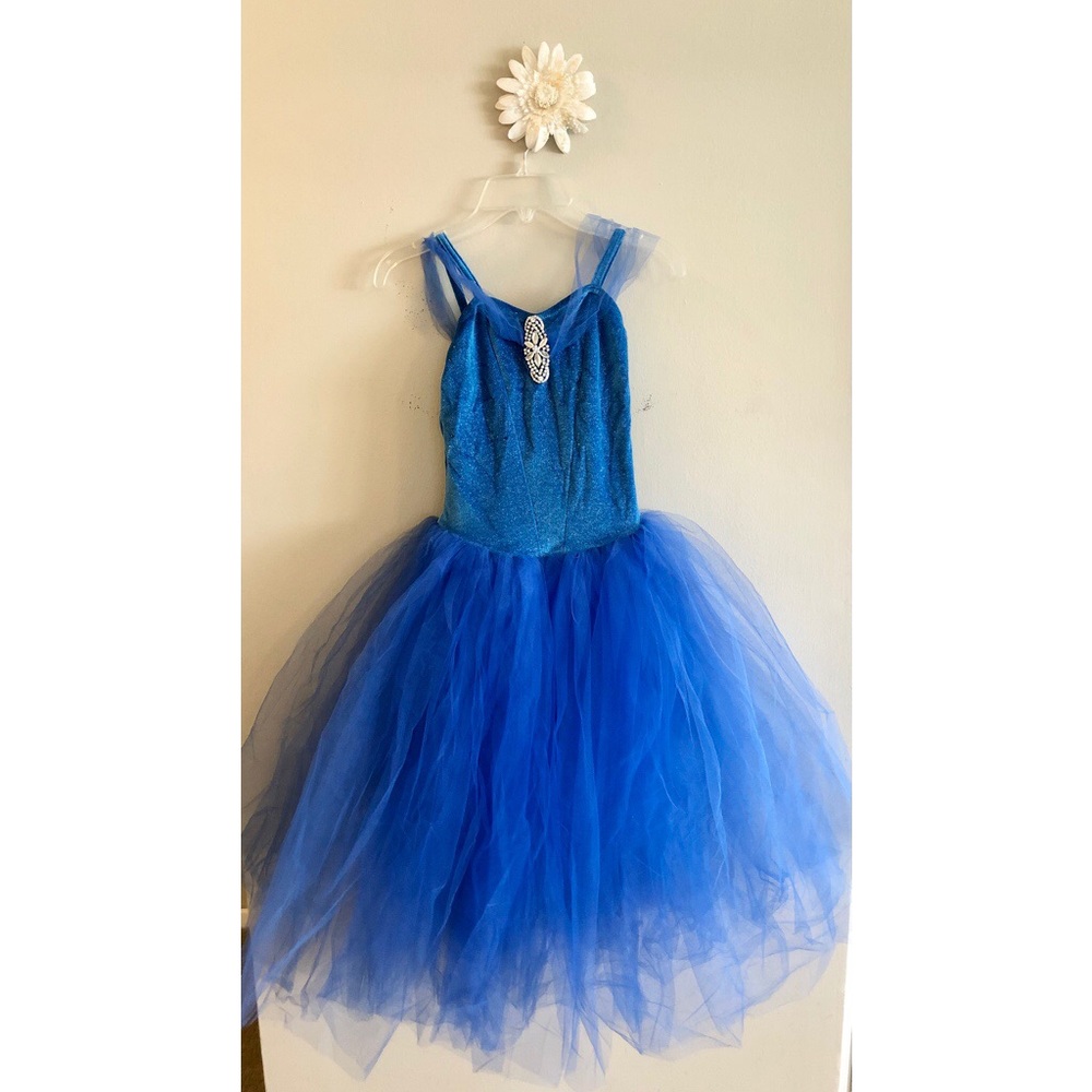 Girls Dance Costume - Blue Shimmer - Child Large